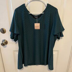 Jacquard Textured Lotus Leaf Sleeve Top - Cyan - 18-20/2X - NWT